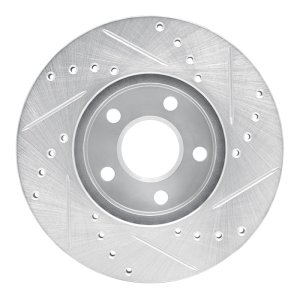 Buick Skylark Brake Rotor (1) - Front Left - R1 Concepts - Drilled & Slotted - Silver - `90-`05